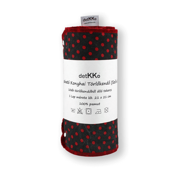 Konyhai Törlőkendő Fekete Piros Pötyös Műanyag Patenttal