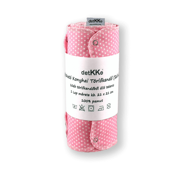 Konyhai Törlőkendő Rózsaszín Fehér Pötyös Fém Patenttal