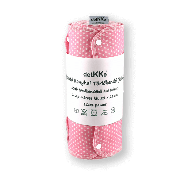 Konyhai Törlőkendő Rózsaszín Fehér Pötyös Műanyag Patenttal